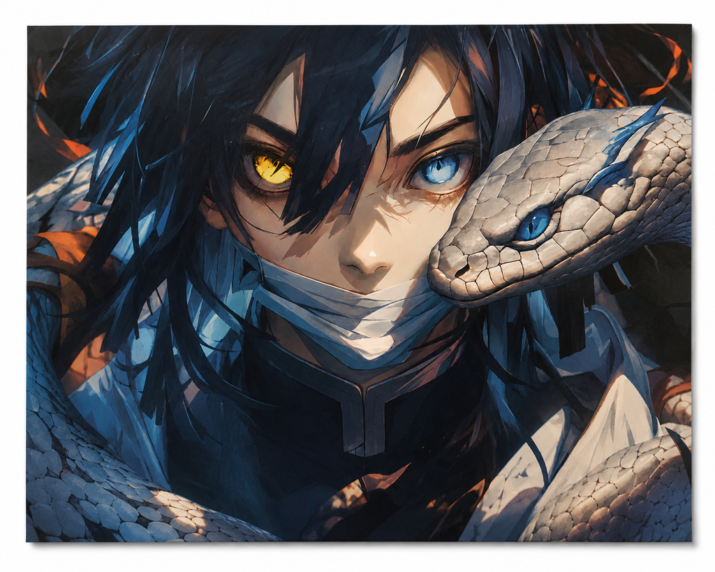 Blue Serpent Warrior Metal Poster | Premium Gloss Finish | A4 Landscape