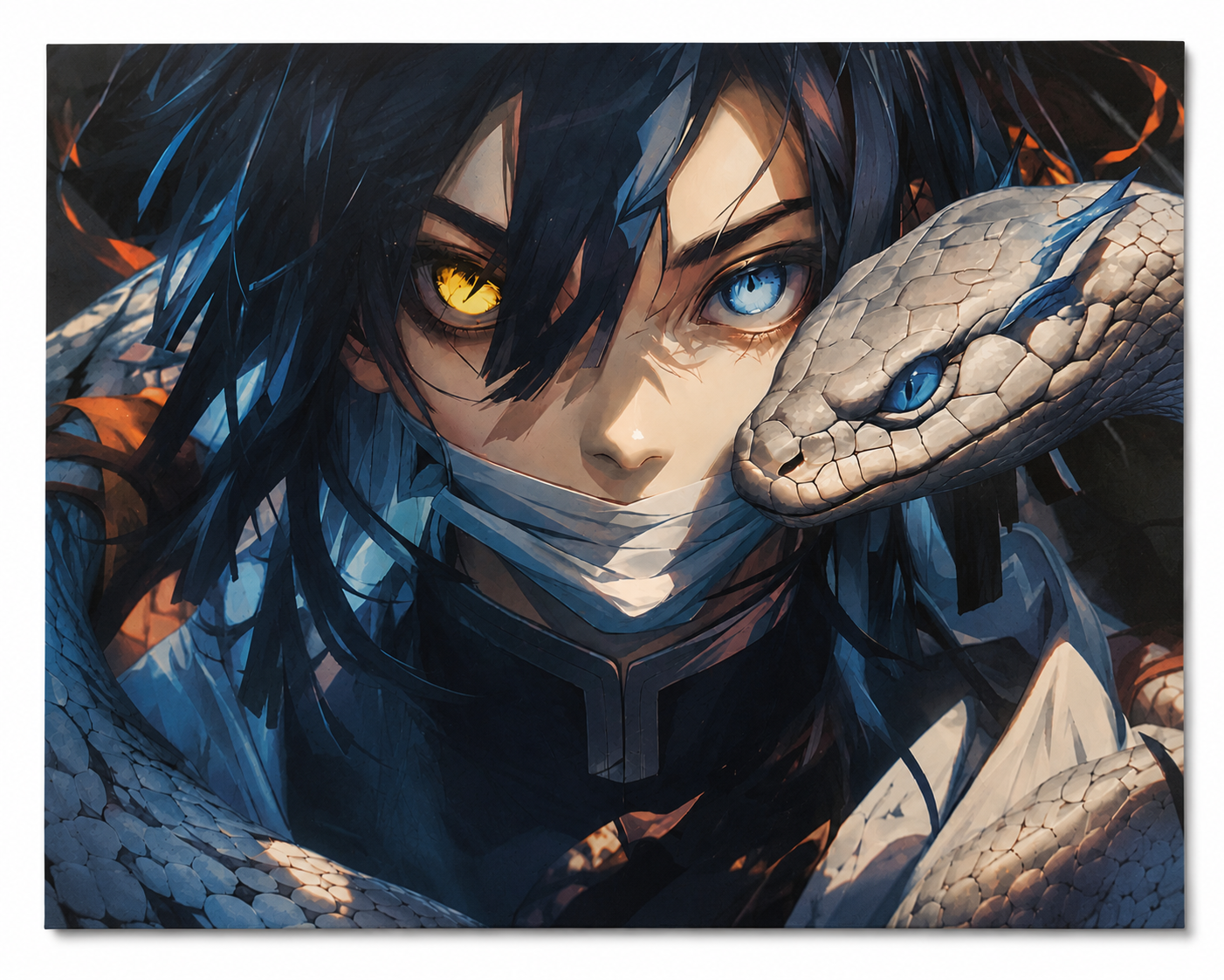 Blue Serpent Warrior Metal Poster | Premium Gloss Finish | A4 Landscape