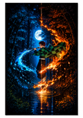 Flame & Water Warrior Metal Poster | Premium Gloss Finish | A4 Portrait