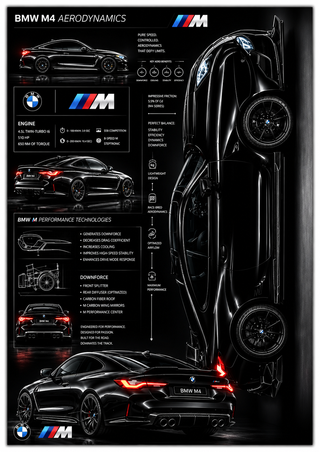 Black BMW Metal Poster | Premium Gloss Finish | A4 Portrait