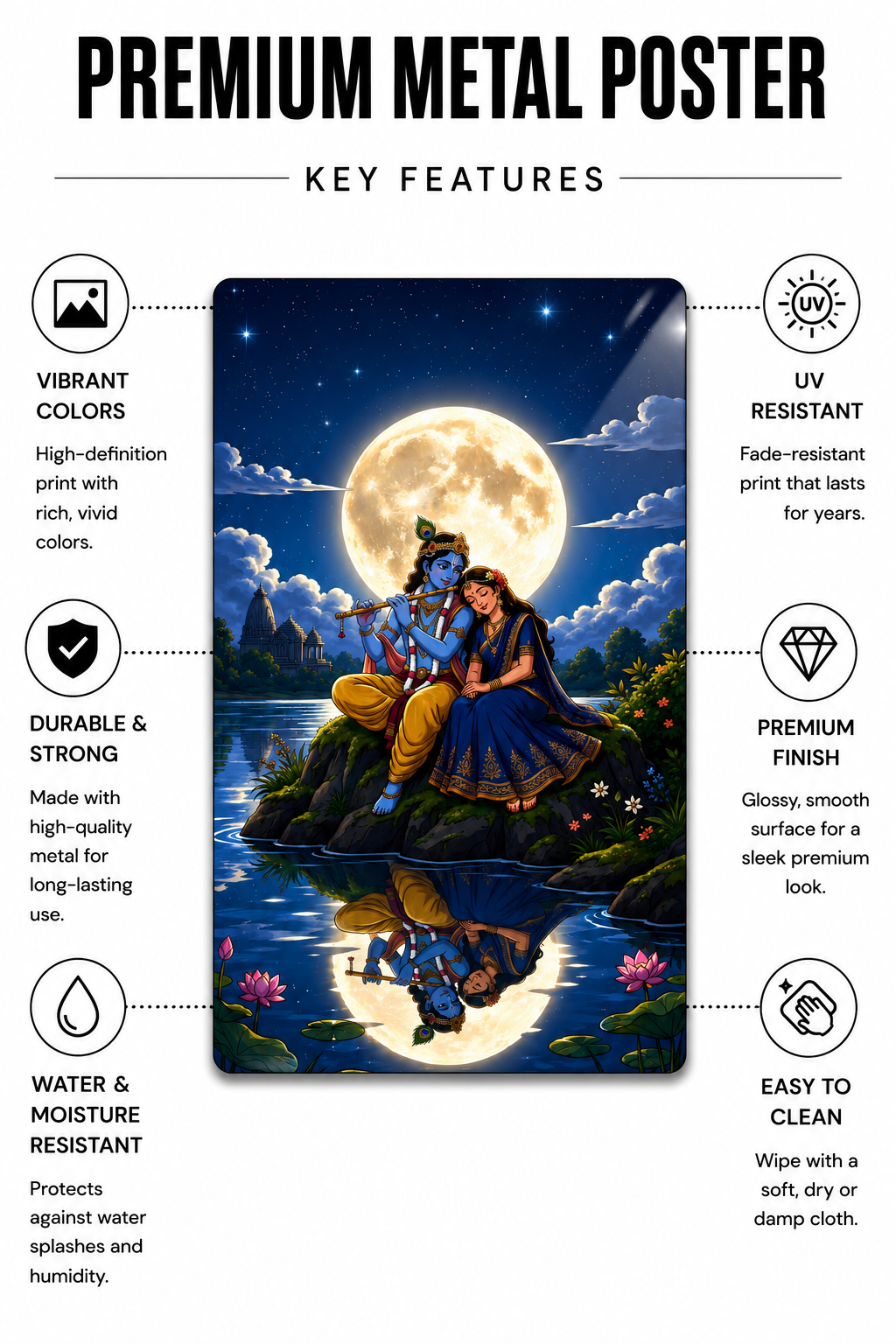 Midinight Moon Metal Poster | Premium Gloss Finish | A4 Portrait