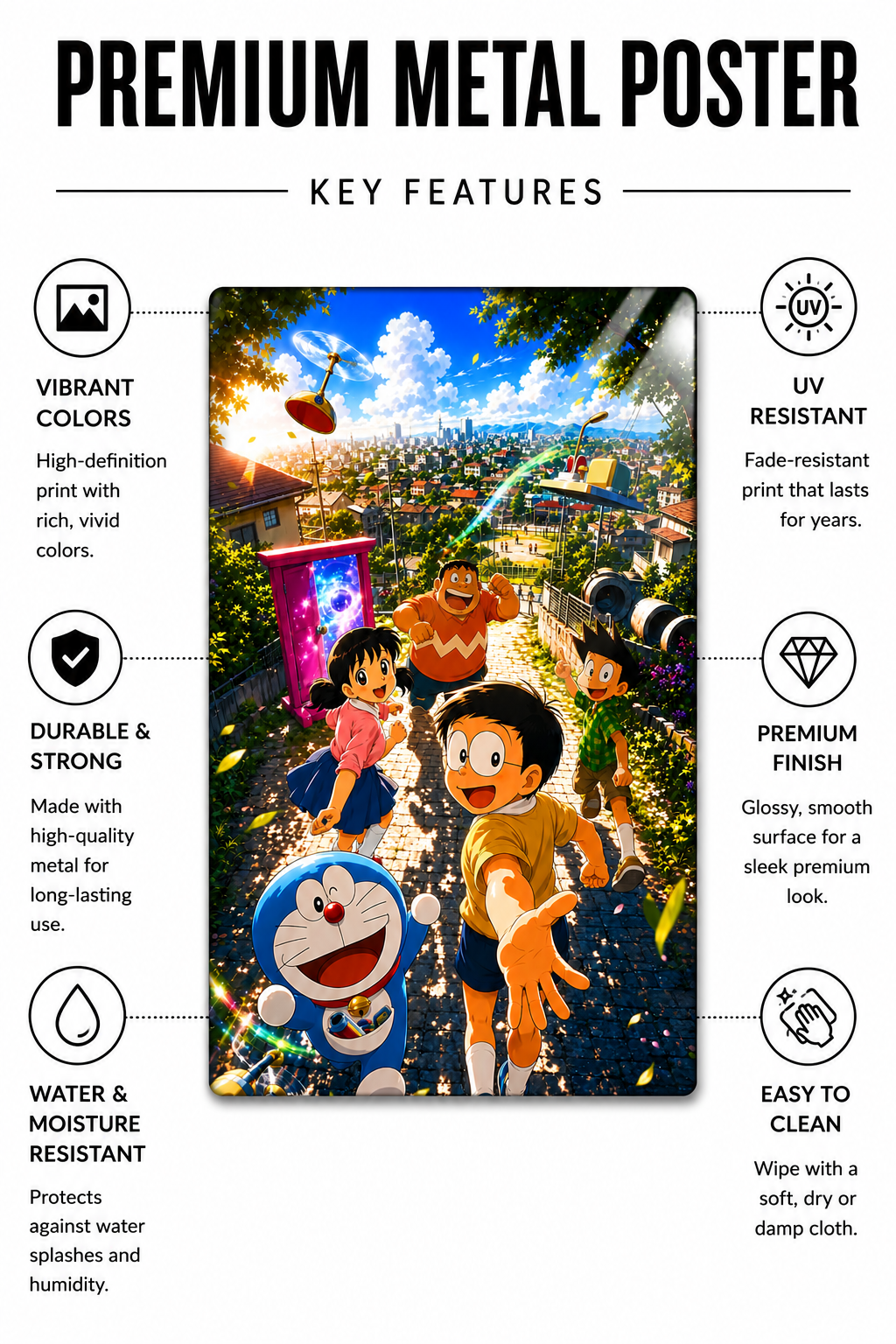 Doraemon Metal Poster | Premium Gloss Finish | A4 Portrait
