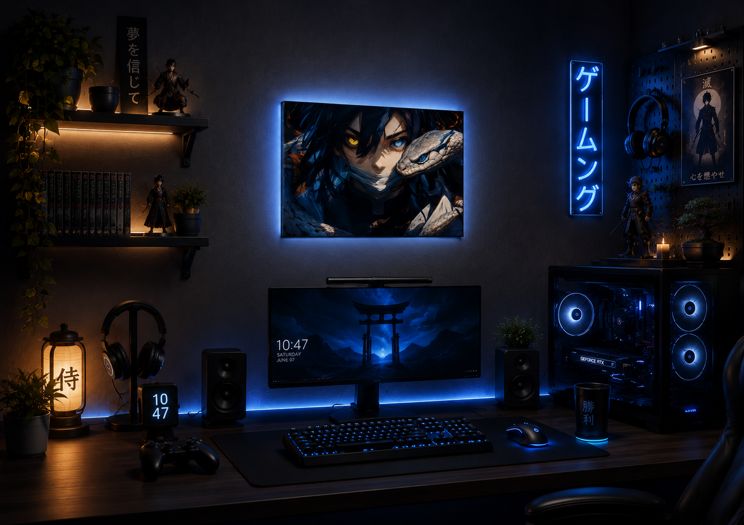 Blue Serpent Warrior Metal Poster | Premium Gloss Finish | A4 Landscape