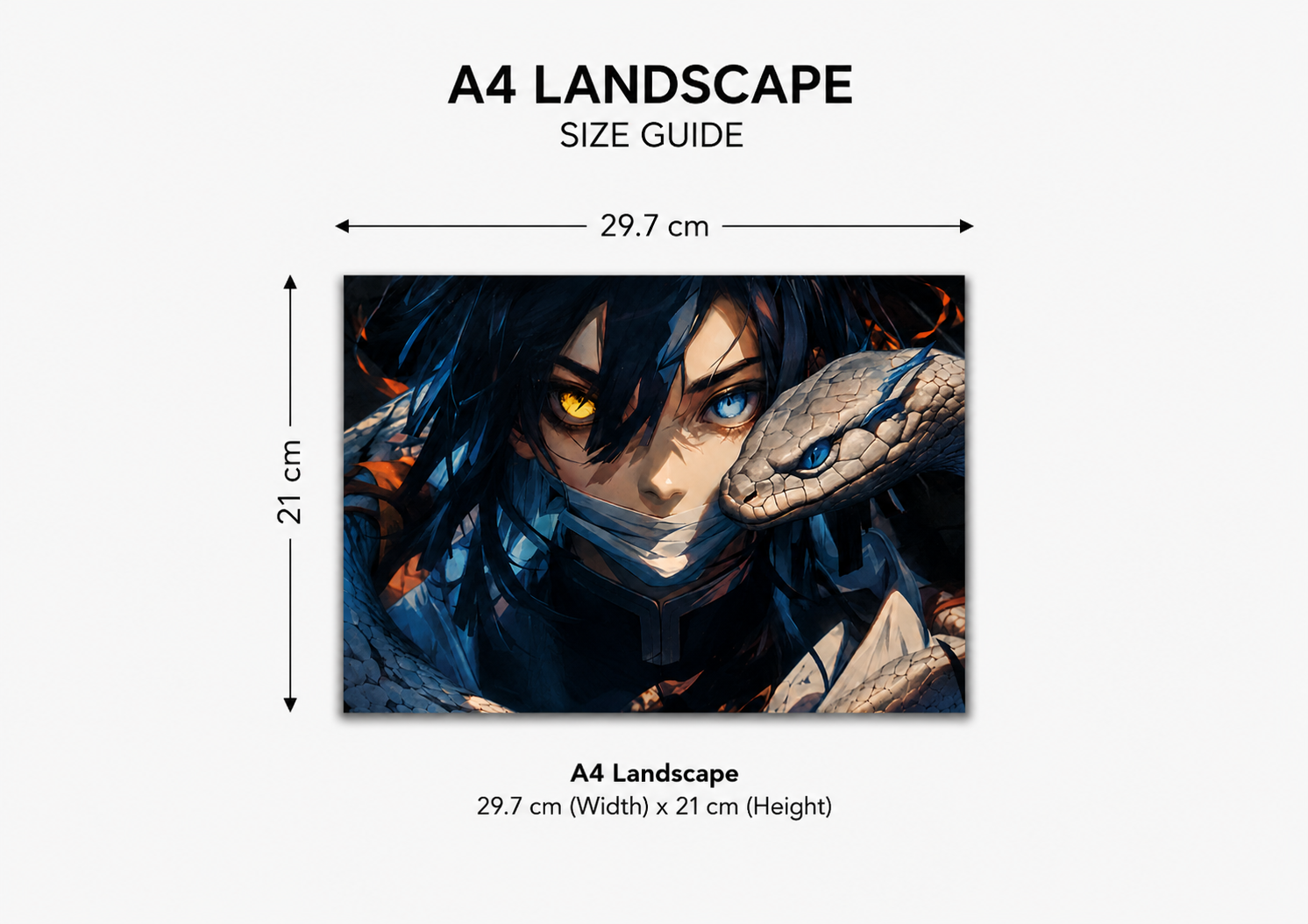 Blue Serpent Warrior Metal Poster | Premium Gloss Finish | A4 Landscape