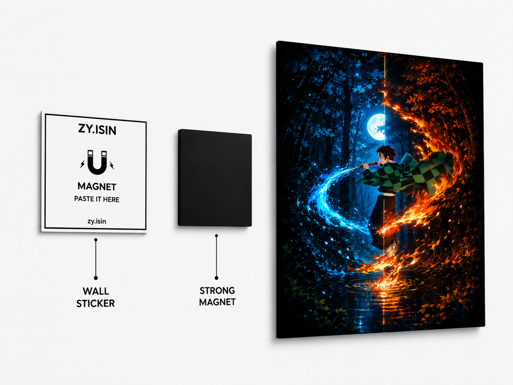 Flame & Water Warrior Metal Poster | Premium Gloss Finish | A4 Portrait