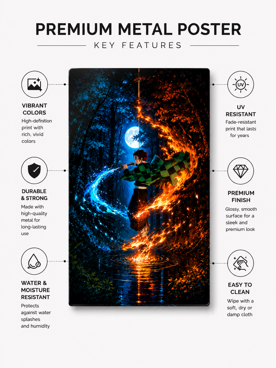 Flame & Water Warrior Metal Poster | Premium Gloss Finish | A4 Portrait