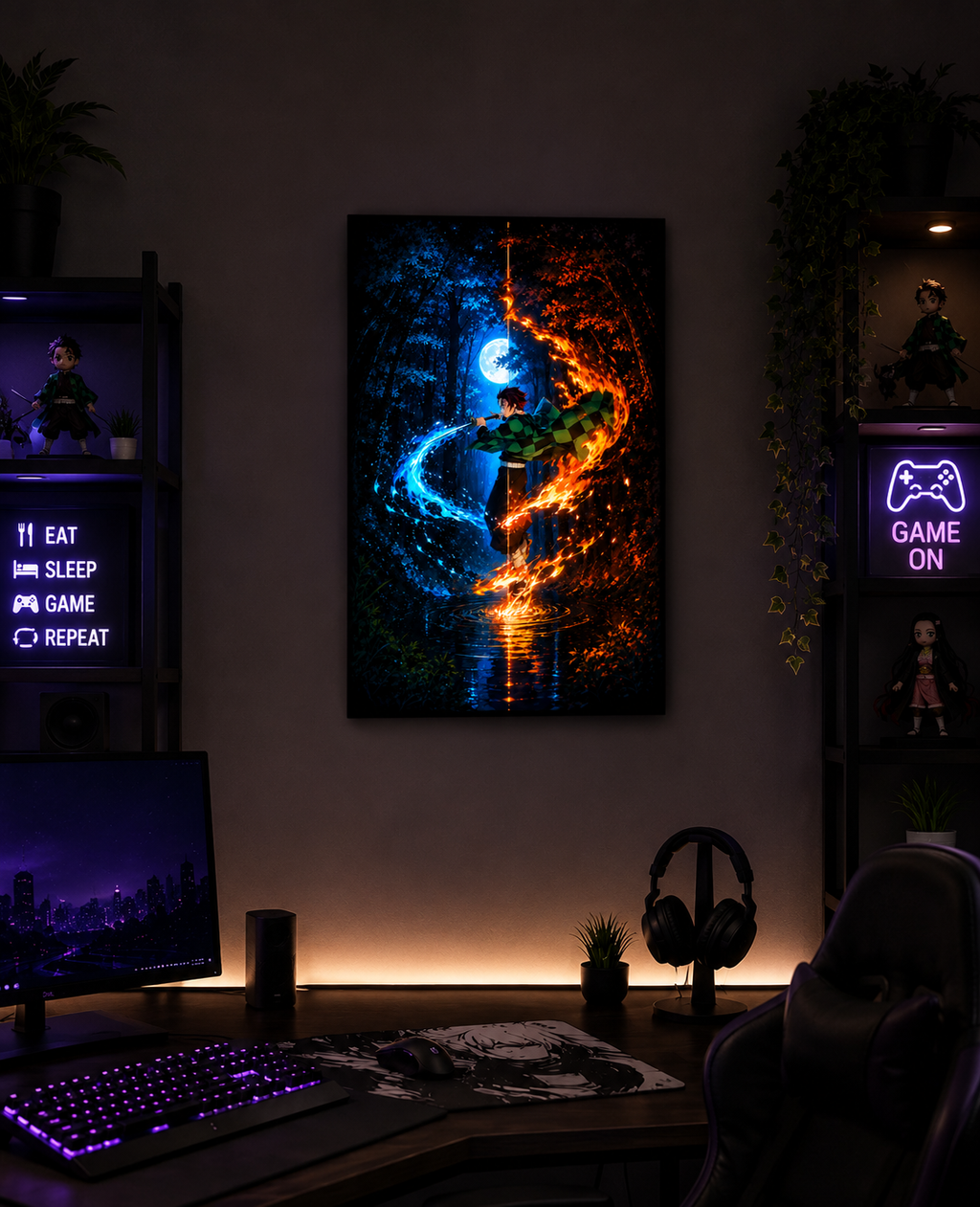 Flame & Water Warrior Metal Poster | Premium Gloss Finish | A4 Portrait