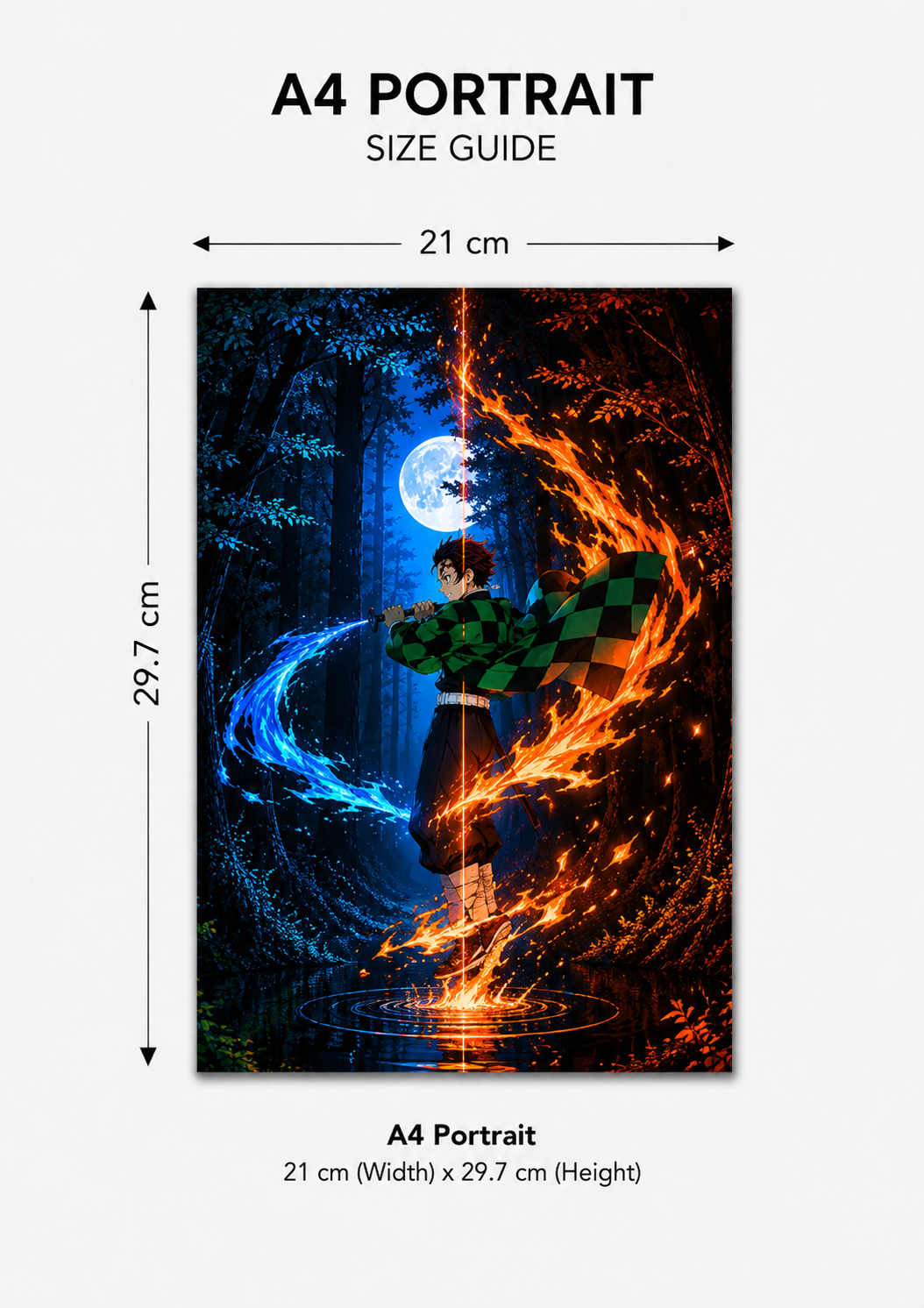Flame & Water Warrior Metal Poster | Premium Gloss Finish | A4 Portrait