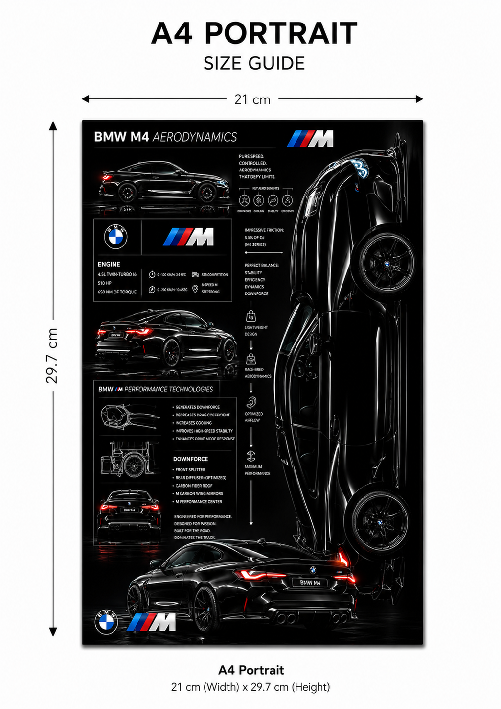 Black BMW Metal Poster | Premium Gloss Finish | A4 Portrait