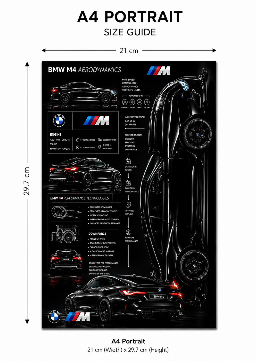 Black BMW Metal Poster | Premium Gloss Finish | A4 Portrait