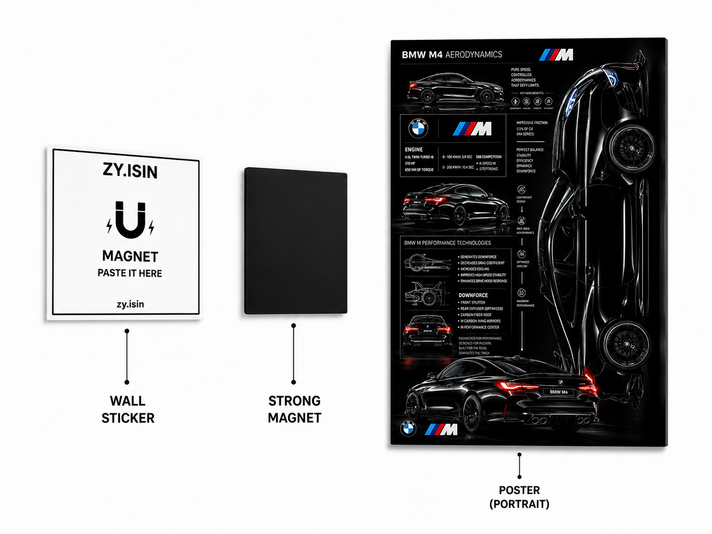 Black BMW Metal Poster | Premium Gloss Finish | A4 Portrait
