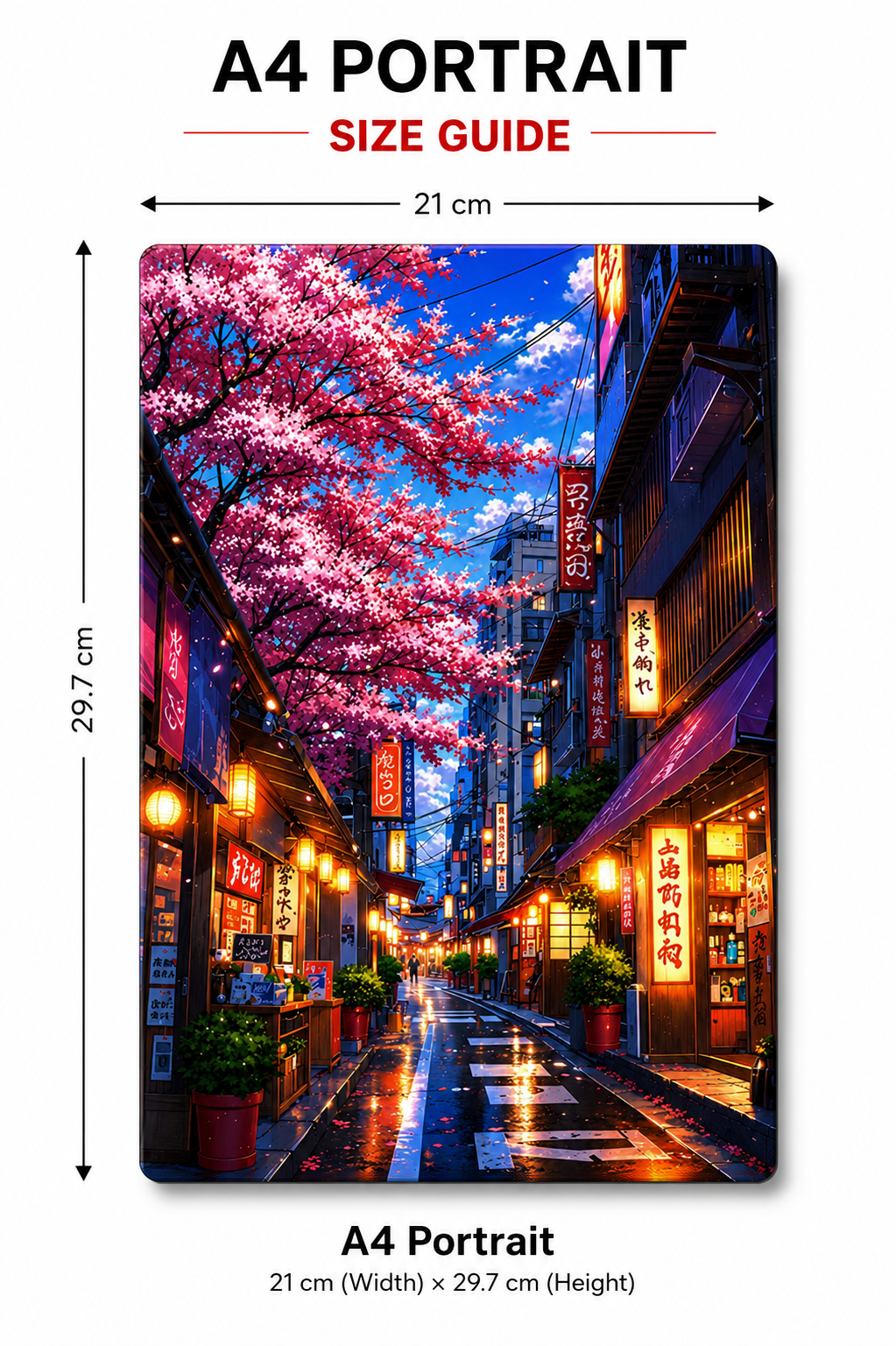 Japan Street Metal Poster | Premium Gloss Finish | A4 Portrait