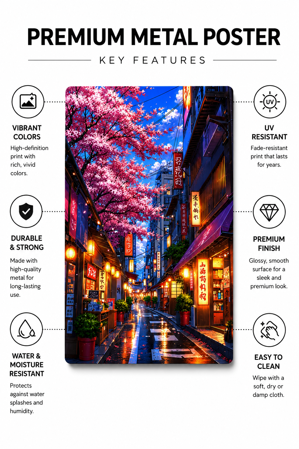 Japan Street Metal Poster | Premium Gloss Finish | A4 Portrait