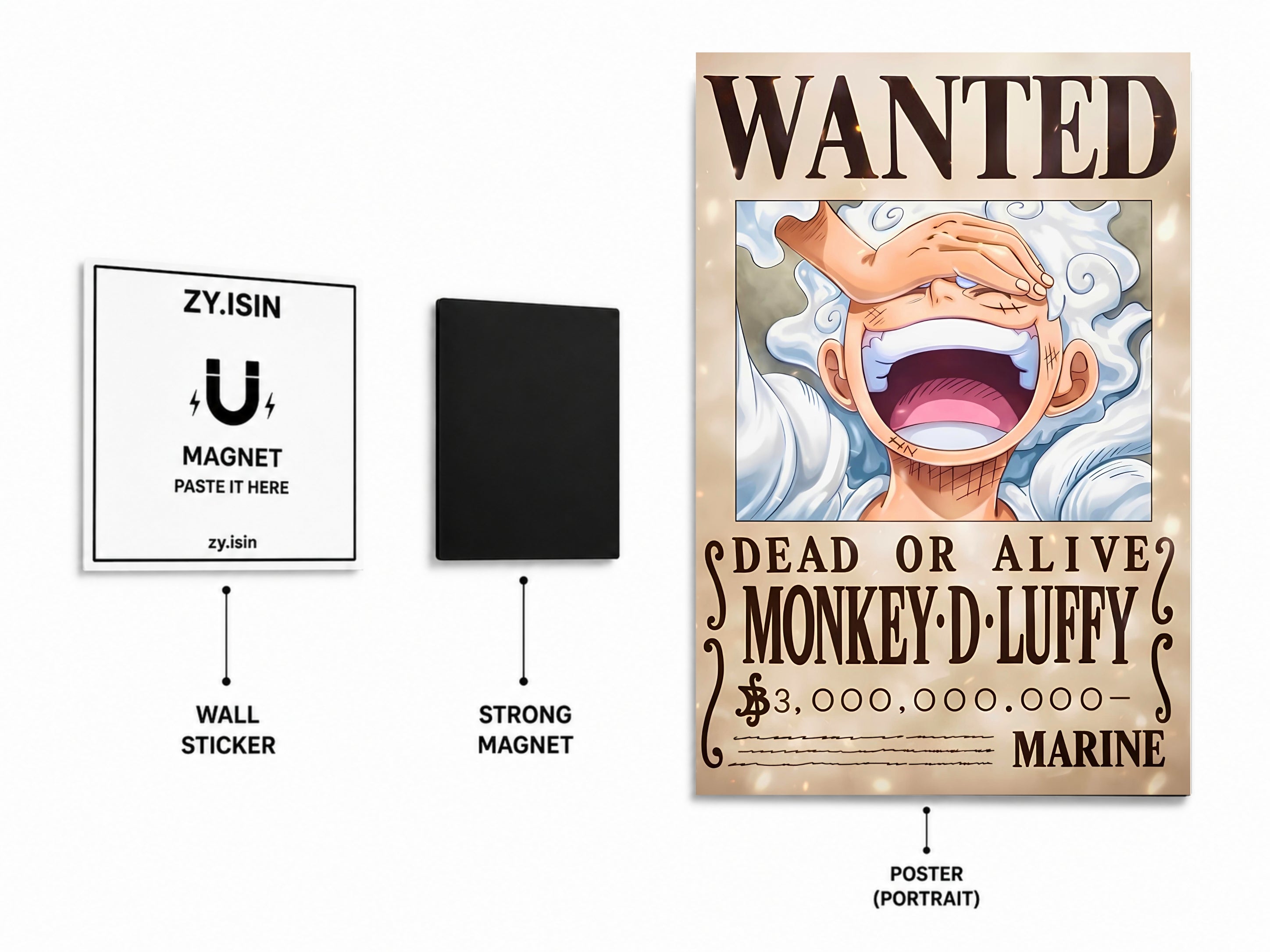 Wanted Luffy Metal Poster | Premium Gloss Finish | A4 Portrait
